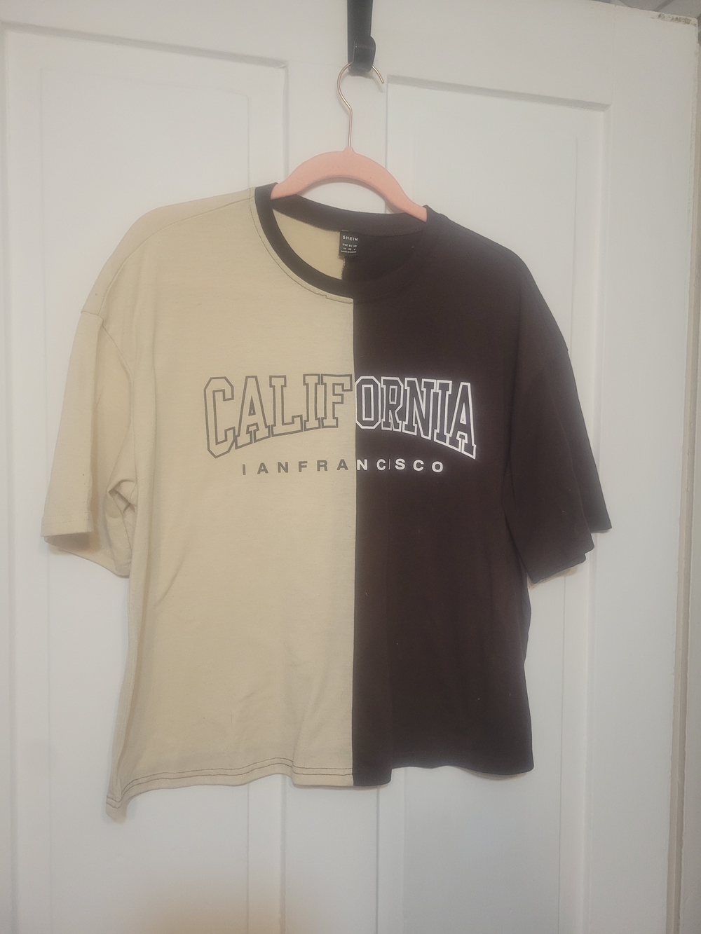 SHEIN Two-Tone California Graphic Tee in Beige and Black
